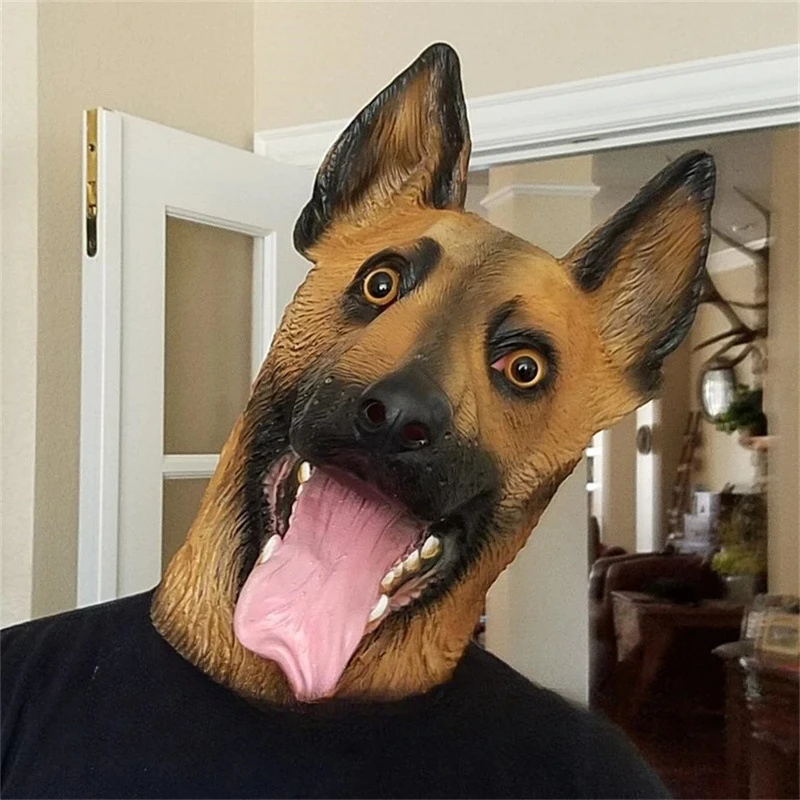 

German Shepherd Mask Halloween Party Cosplay Animal Costume Sheepdog Dog Head Masks Funny Realistic Animal Full Head Latex Mask