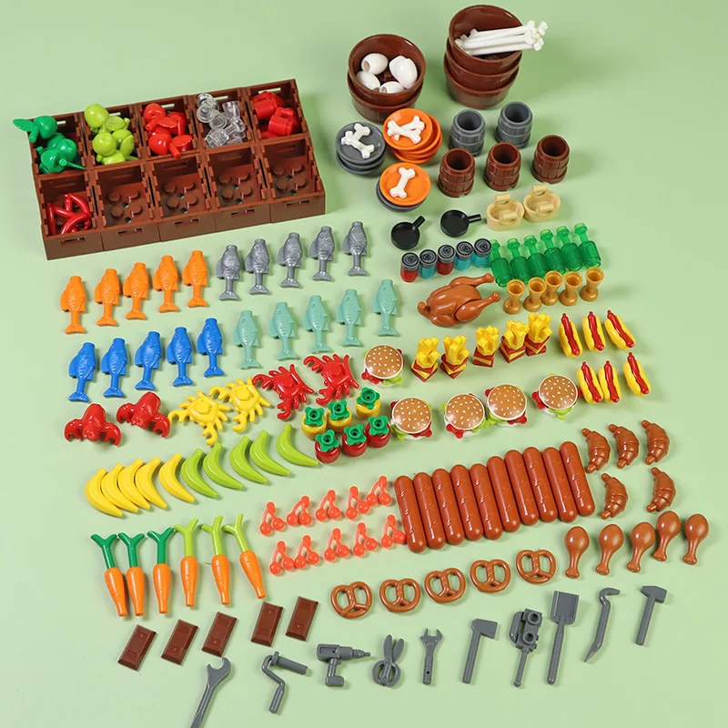 MOC Building Blocks City Friends Food Bread Pizza Chips Fruit