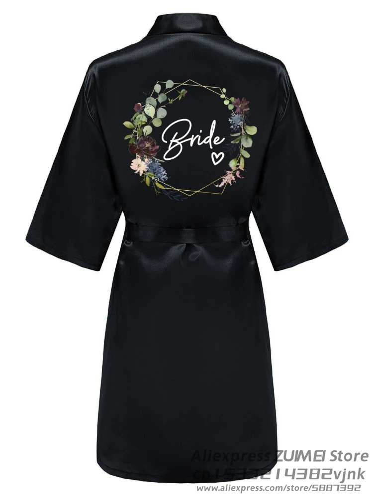 Wedding Satin Dressing Gown Personalized Fixed printing Flower Print Bride Team Bathobe Bridal Party Robes Bridesmaid Robes gift bride robes