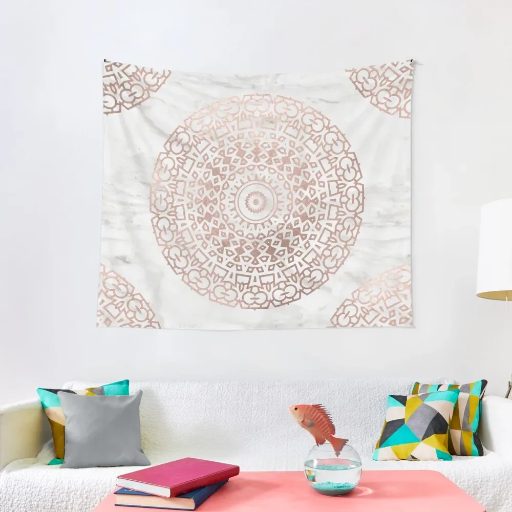 

Marble mandala - beaded rose gold on white Tapestry Wall Decorations Room Decorations Aesthetics Wall Hanging Decor Tapestry