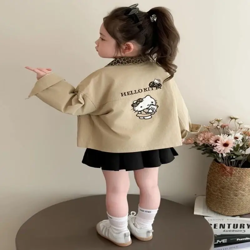 산리오 헬로 키티 트렌치 코트 재킷 부드러운 면 소재 여아 및 용 봄 가을 캐주얼웨어 한국 패션 스타일 아우터웨어