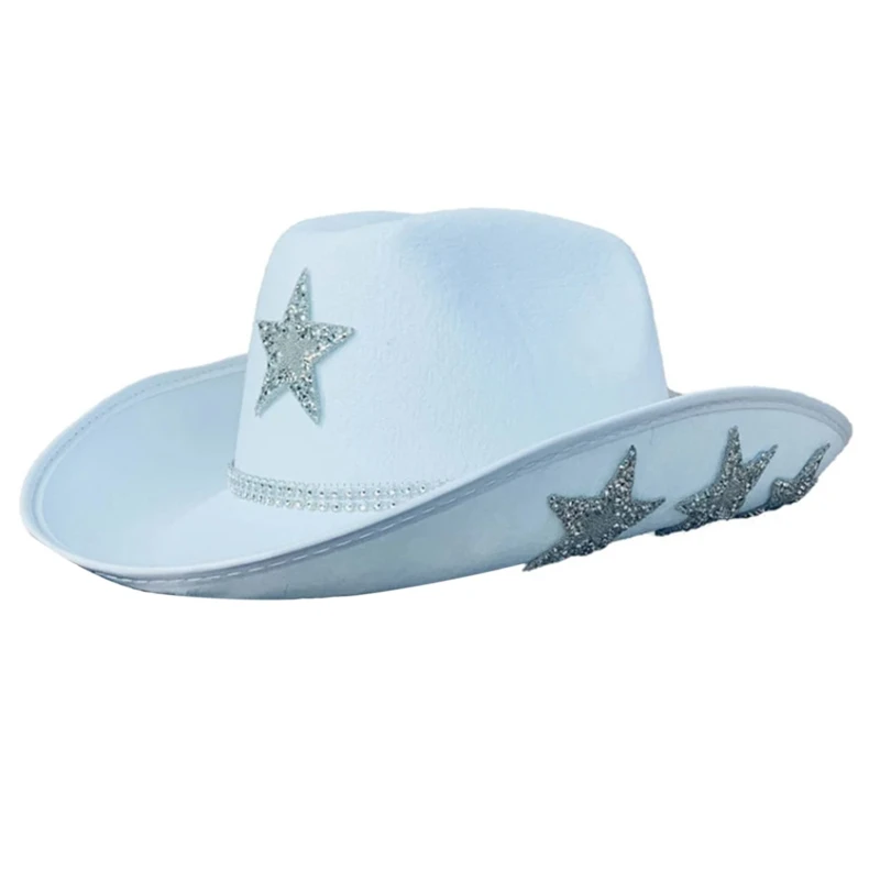 Lightweight Rhinestone Star Fedora Hat for Women Men Breathable Cowboy with Brim Western Jazz Felt Casual Hats F3MD
