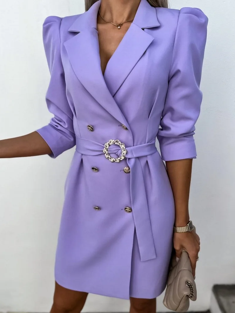 

Elegant Korean Fashion Blazer Women Spring 2023 Slim Belted 3/4 Sleeve Mini Dress Black Khaki Purple White Evangelical Clothes