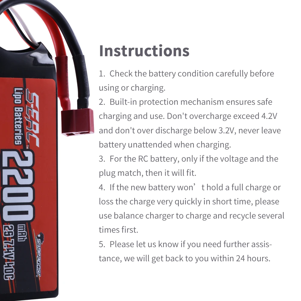 SUNPADOW 2S Lipo Battery for 7.4V40C 2200mAh Soft Pack with Deans T Plug for RC Vehicles Car Truck Tank Boat Truggy Buggy Racing