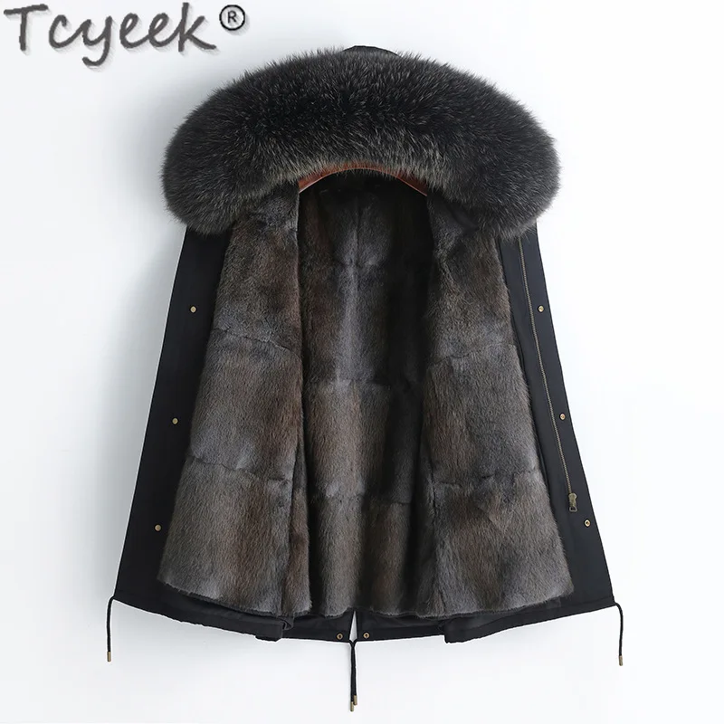 Tcyeek Natural Mink Fur Parka Real Fur Jacket Female Winter Jackets for Women Clothes 2023 Korean Warm Detachable Fox Fur Collar