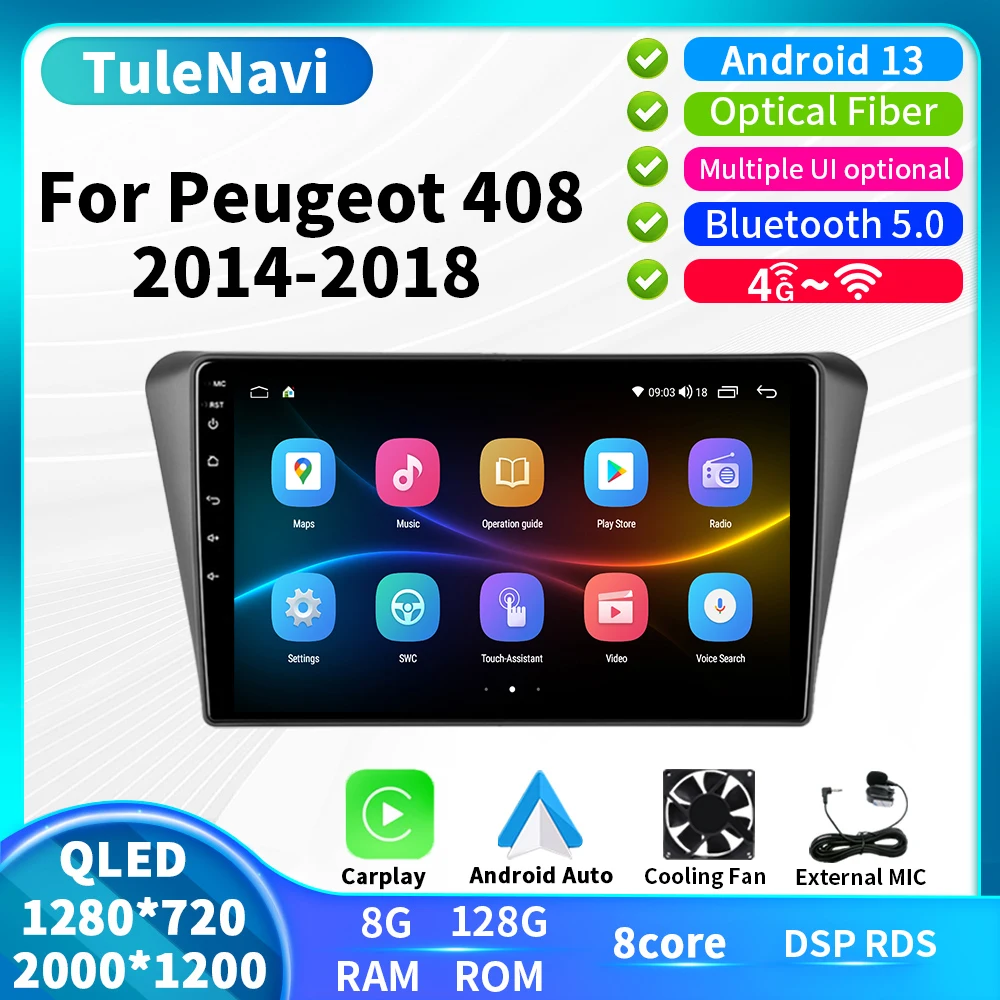 

Автомобильный беспроводной Carplay Android 13 для Peugeot 408 2018 2017 2016 2015 2014 Автомобильный мультимедийный радиоплеер GPS навигация DSP RDS