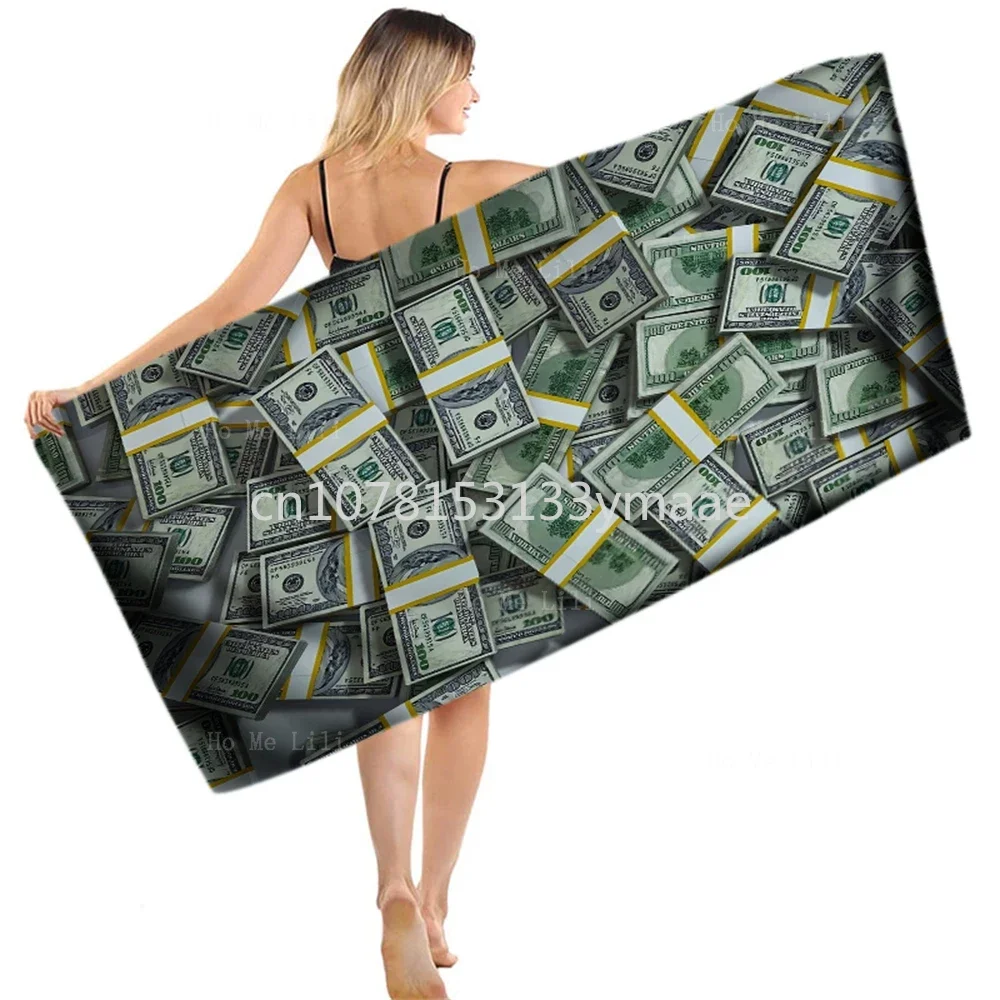 

Money And Wealth Greenback Pile Black And Gold 100 Dollar Bill Franklin Head Portrait Microfiber Quick-Drying Towel