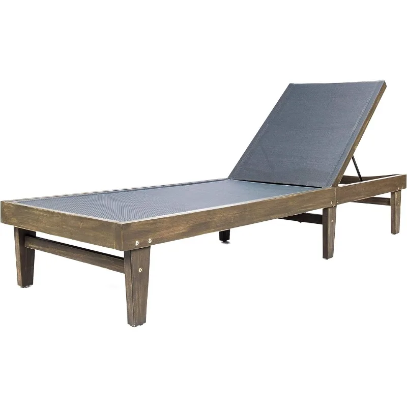 

Christopher Knight Home Summerland Outdoor Mesh Chaise Lounge with Acacia Wood Frame, Grey Finish / Dark Grey Mesh