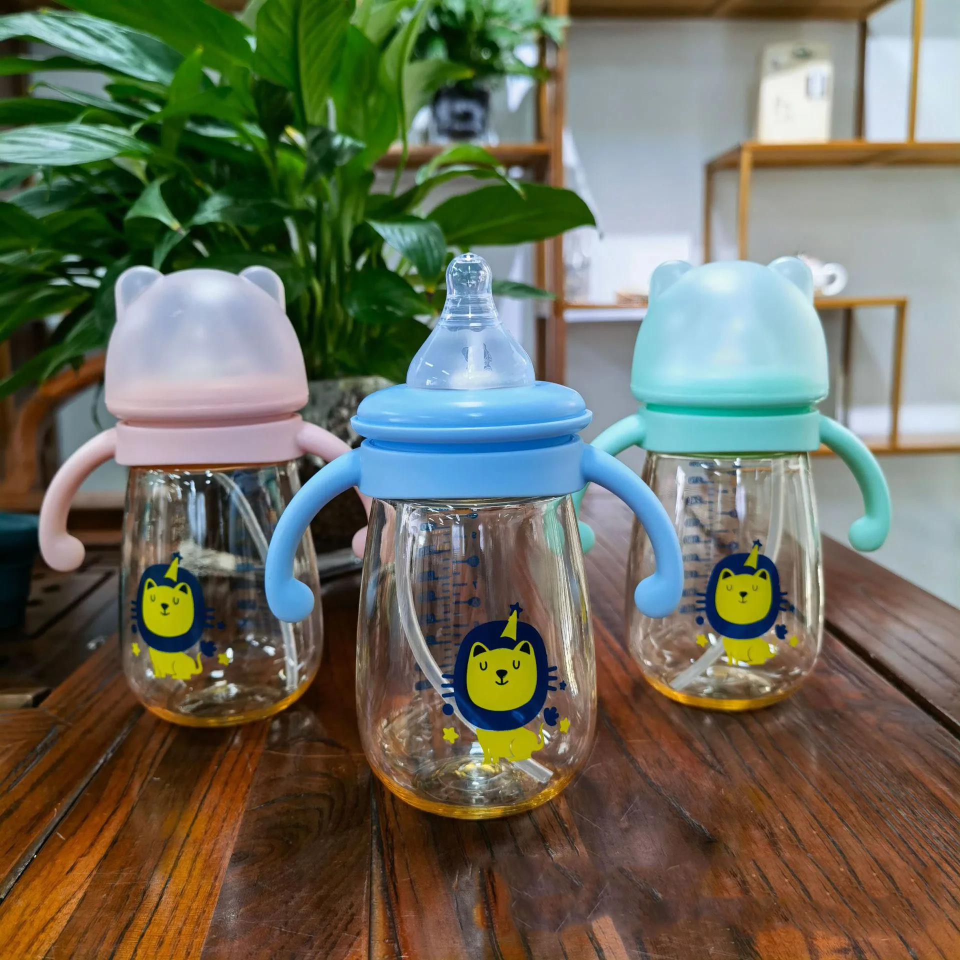 300ml PPSU Portable Double Handle Infant Drop-proof Baby Wide-caliber Milk Bottle Straw Handle Newborn Baby Feeding Bottle Milk Bottle Feeding Bottle