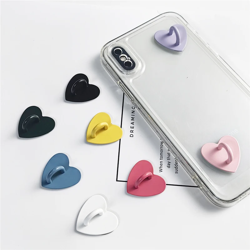 Heart-Shaped Metal Phone Ring Holder – Self-Adhesive Charm and Pendant Hook Accessory