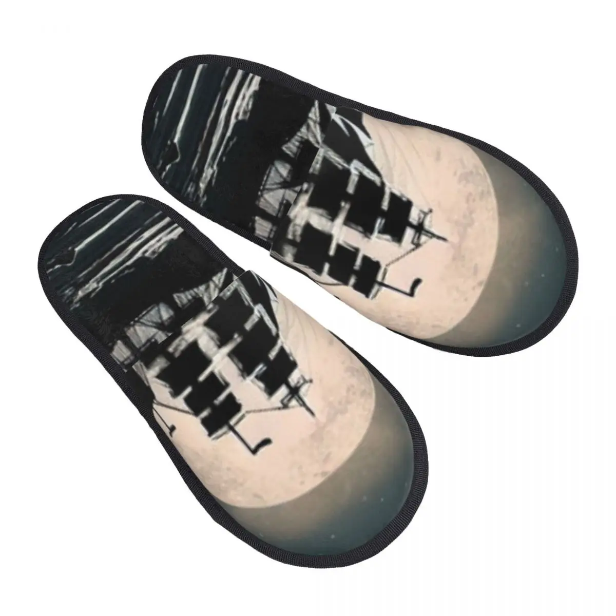 

Зимние тапочки для женщин и мужчин, пушистые теплые тапочки, гранж, парусная лодка в ночное время, морские домашние тапочки, обувь