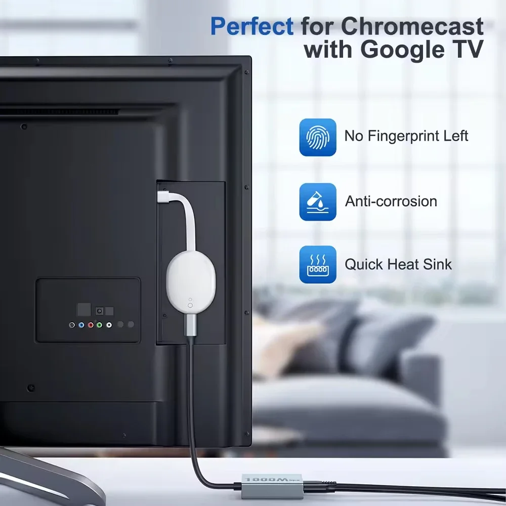 Ethernet Adapter USBC Type-C to 1000Mbps Network Card for Chromecast 4K Google TV Smartphones Tablets Android Device