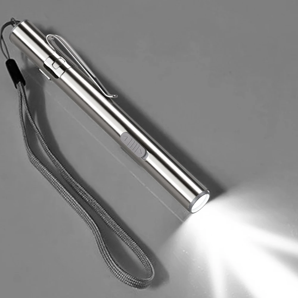 

Портативная Профессиональная Медицинская ручка, портативный USB Перезаряжаемый мини-фонарик, светодиодный фонарик с зажимом из нержавеющей стали