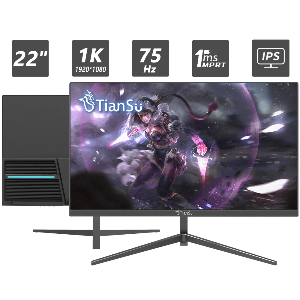 Tiansu 22 Pollici Monitor 75Hz 1K Schermo Per Ufficio Fast Ips Computer Da Gioco Per Pc Display 22 "16:9 Full Hd Hdmi Vga 1920*1080 Monitor