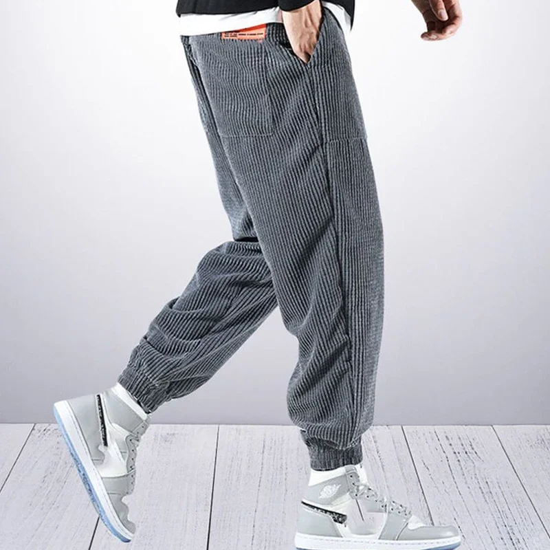 Spring Autumn Casual Corduroy Fashion Streetwear Male Clothes All Match Solid Color Loose Trousers Man Pocket Korean Harem Pants