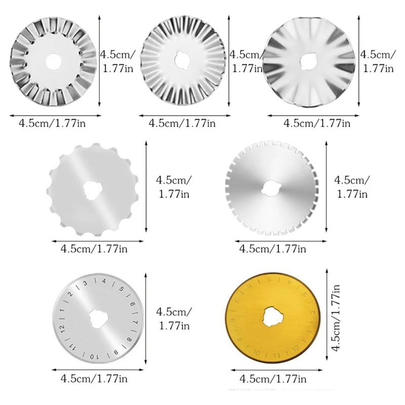 New 12Pack 45Mm Rotary Cutter Blades Kits, Perforating Rotary Replacement Blades For Fabric Leather 7 Edge Type