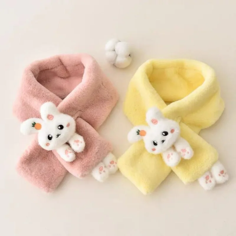 Baby Scarf Boys Girls Winter Thick Plush Cross Cartoon Rabbit Faux Fur Neck Protection Warm Shawl