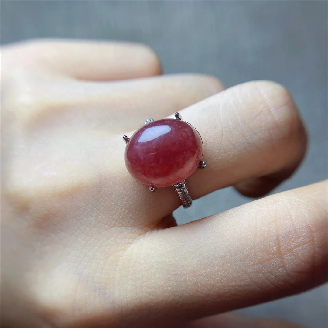 

1Pcs/Lot Natural Strawberry Crystal Gemstone Ring Adjustable Size Inlay 925 Silver Gift Woman Jewelry Anillos Mujer Bague Bijoux