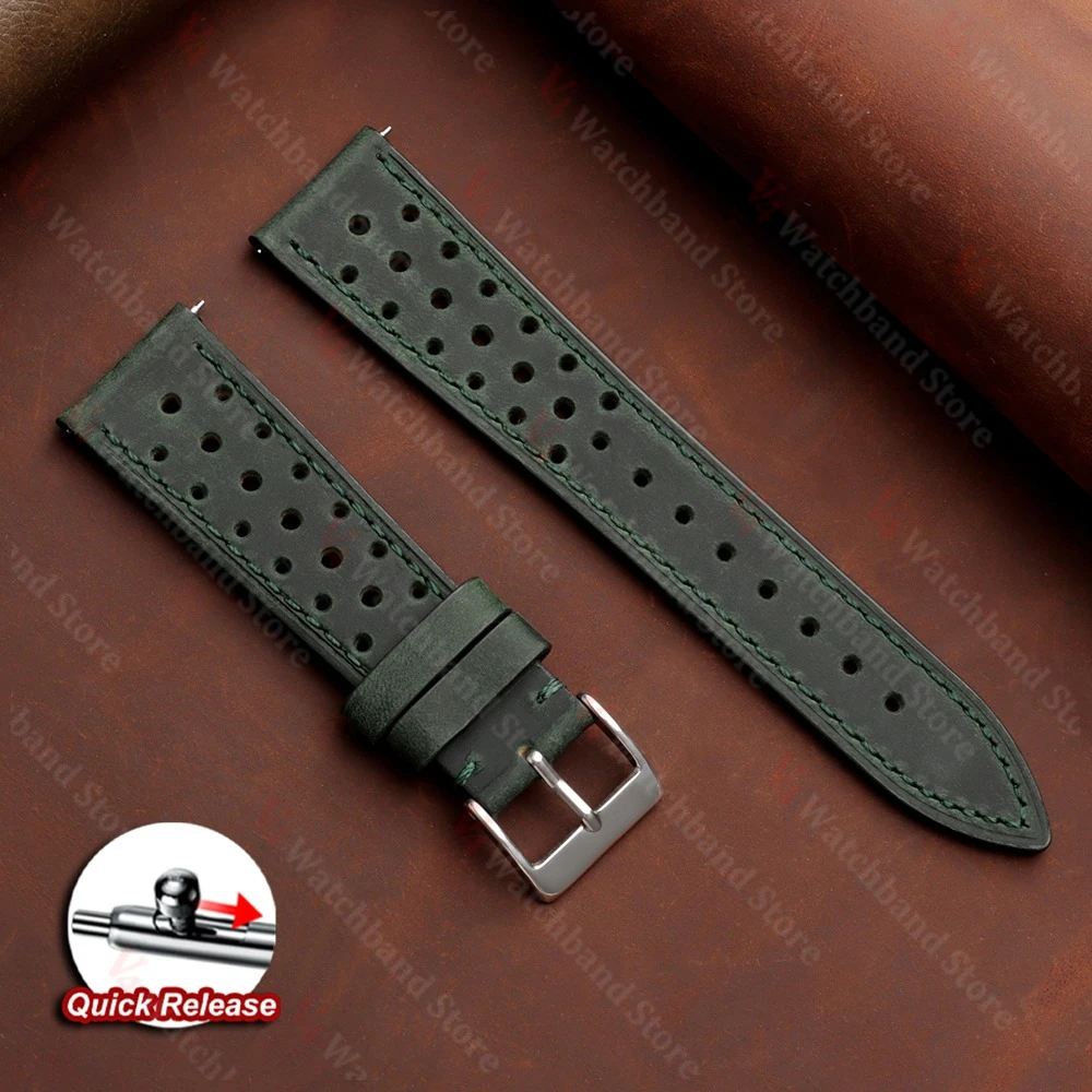 Vintage Racing Leather Breathable Watch Strap in Brown