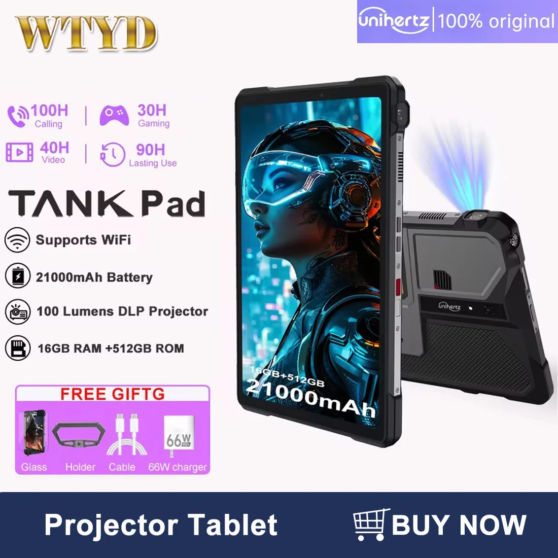 Unihertz Tank PAD 8849 Rugged Projector Tablet 32GB+512GB 21000mAh 10.95" FHD Android Dual Speaker Dimensity 8200 Tablet Phone