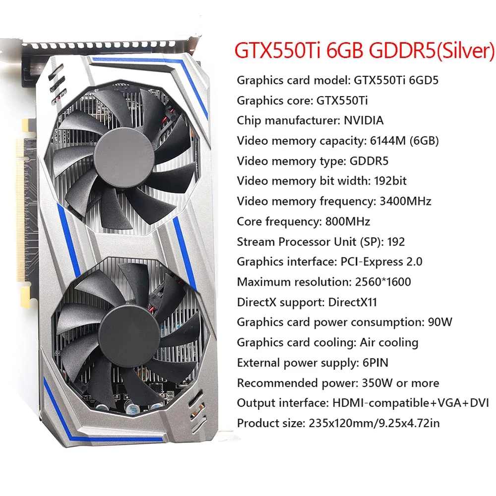 latest gpu for pc GTX550Ti 8GB Graphics Card GDDR5 128bit 8GB Gaming Video Card NVIDIA Chip Desktop Video Card with Dual Cooling Fan graphics cards computer Graphics Cards