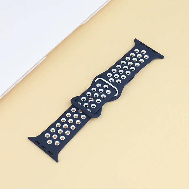 Silicone Strap For Apple Watch Band 44mm 40mm 42mm 38mm 44 mm watchband Breathable bracelet Apple watch 6 Strap iWatch 7 5 4 se 05 Blue white