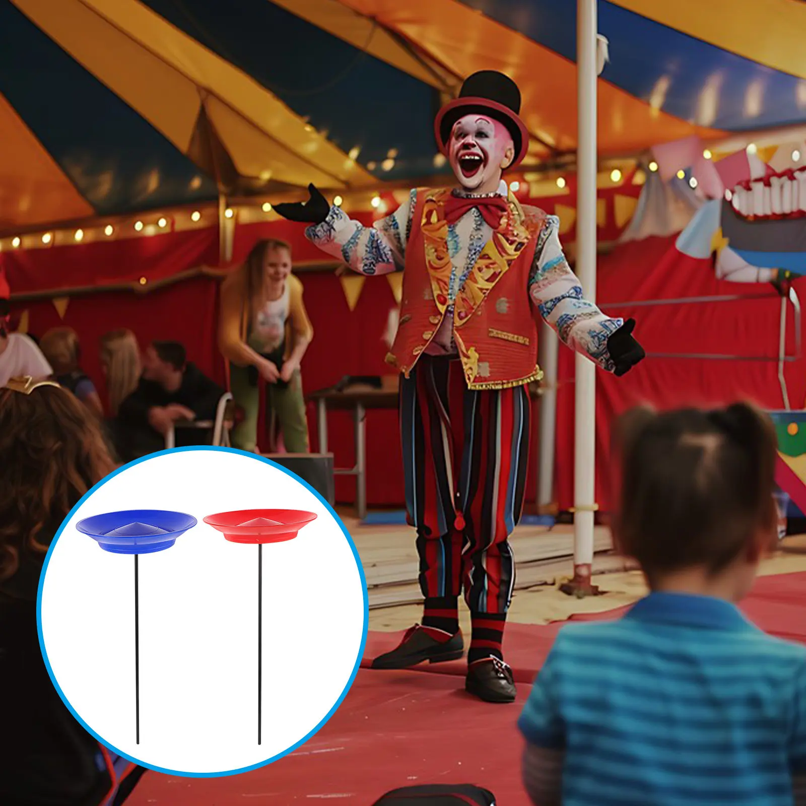 2 Juegos De Platos Giratorios Con Palos Para Malabarismos – Rojo Y Azul, Para Circo Y Fiestas