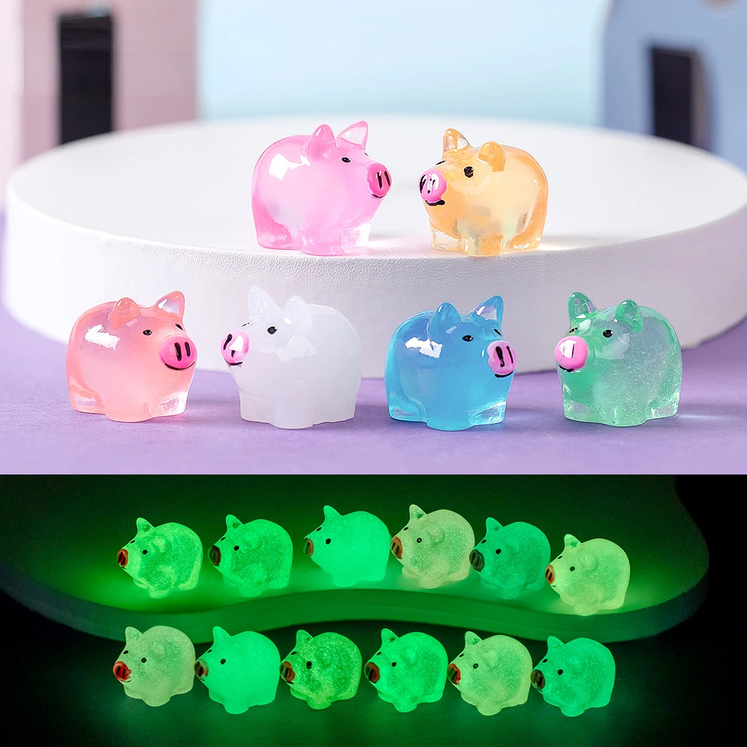 

10/20/50pcs Mini Pig Glow At Night Miniature Figurines Cute Piglet Fairy Garden Dollhouse Decoration Luminous Piggy Ornaments