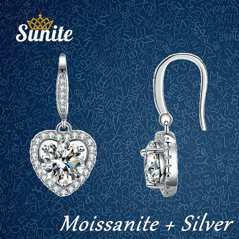 

Sunite 2.0ct Moissanite Diamond Heart-shaped Drop Earrings For Women Girls 925 Sterling Silver Fine Jewelry Gift Freeshipping
