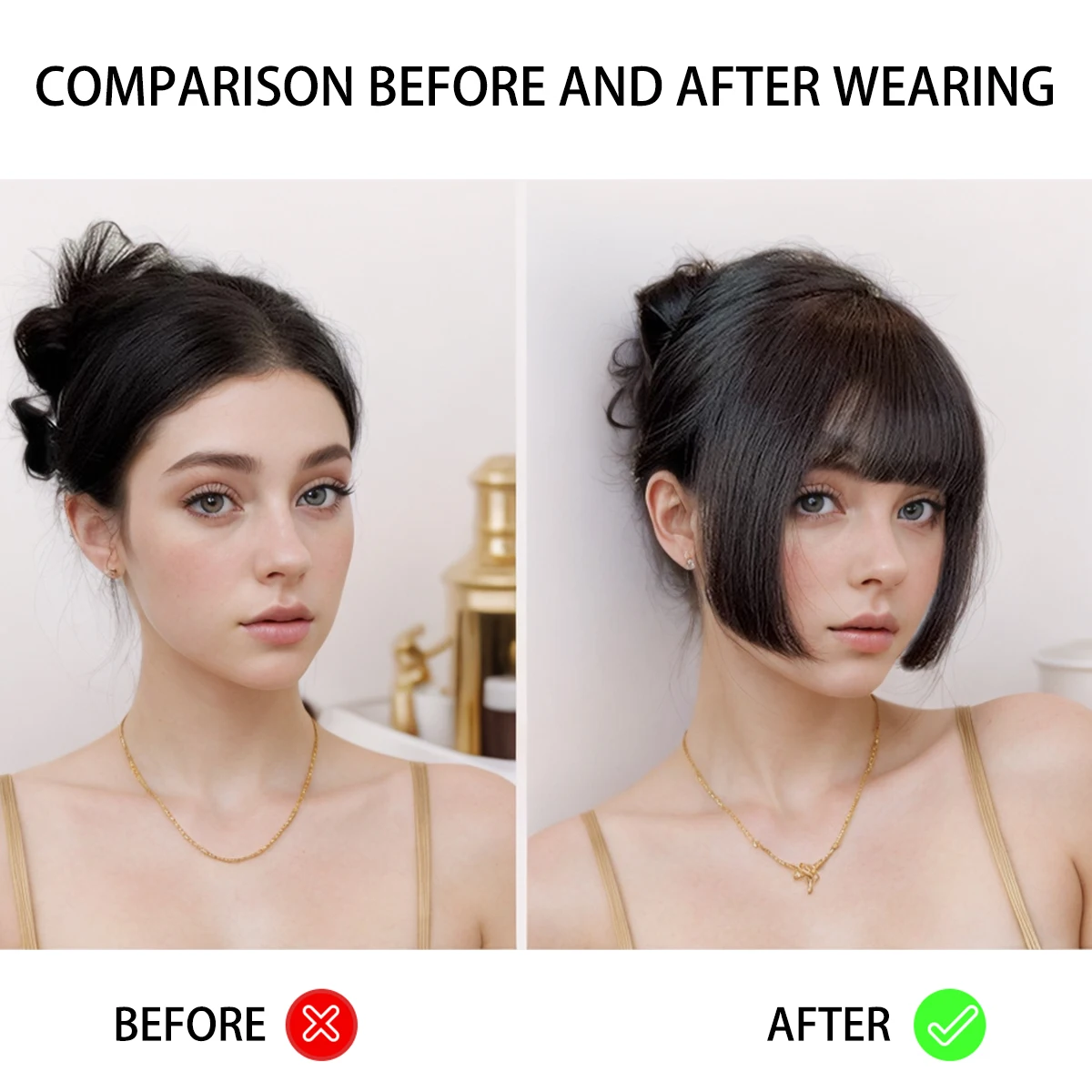 DUTRIEUX Synthetic princess cut fake bangs hairpiece woman's forehead wig piece invisible and seamless comic bangs Clip hair Wig
