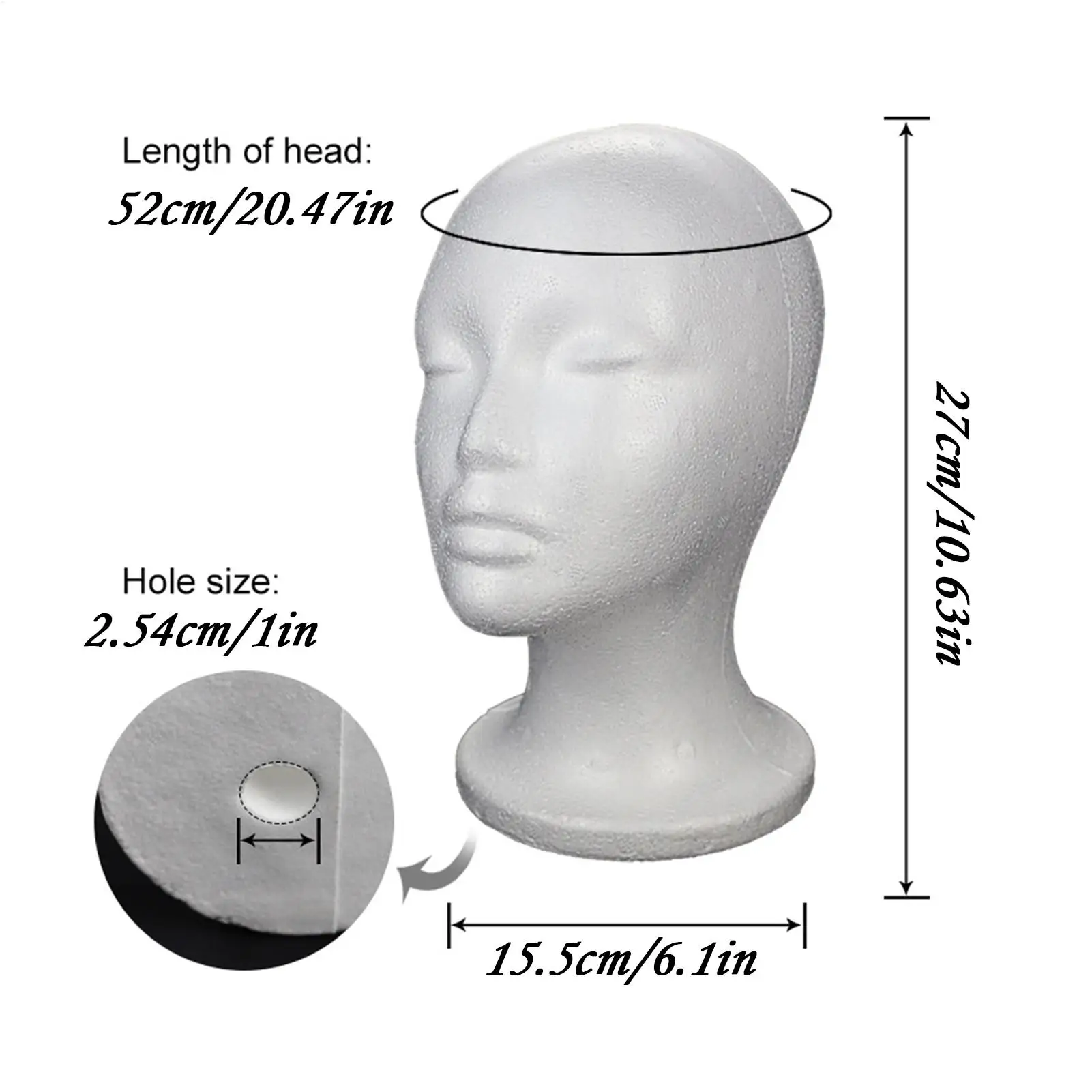 Espositore per parrucche, cappelli e occhiali a forma di testa umana in schiuma, kit modello per formazione, strumenti per lo styling dei capelli - immagine 6