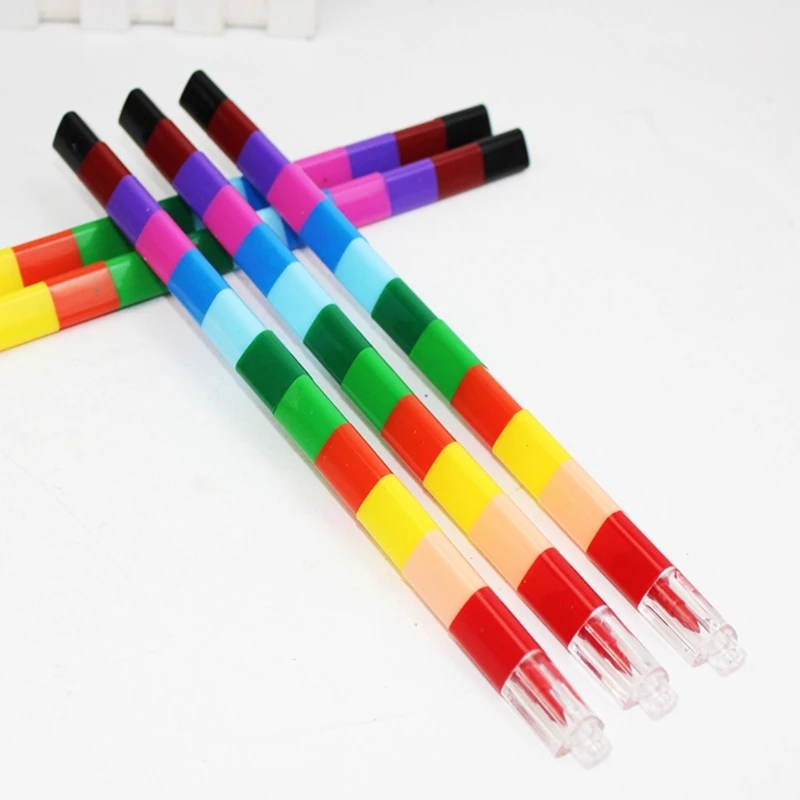 5Pcs Stackable Crayon Pencils Crayon Party Favor Kid 12 Color Building Blocks for School Boy Girls