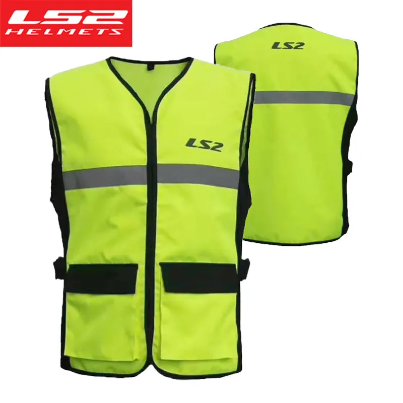 LS2 Breathable Motorcycle Reflective Safety Vest Fluorescent Work Wear High Visibility Motorcyclist Vest Security Clothing