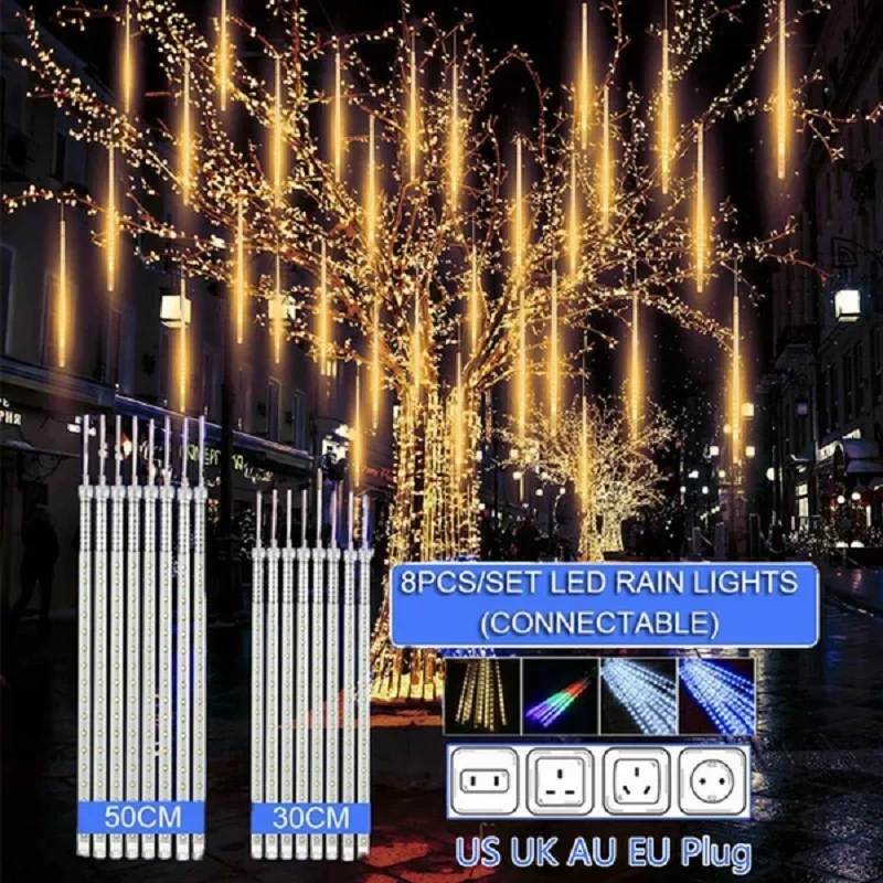 30Cm /50Cm Impermeabile Meteor Shower Rain 8 Tube Led String Lights Per Le Vacanze All'Aperto Decorazione Natalizia Albero Eu/Us/Au/Uk Plug