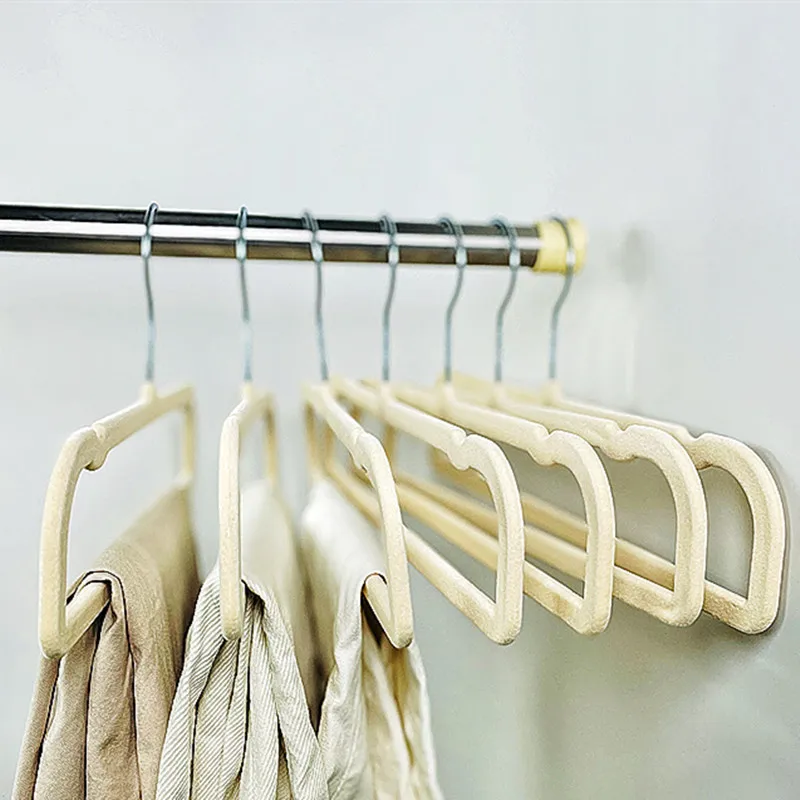 

10PCS Gray High Quality ABS Velvet Hangers Non-Slip Clothes Pants Racks Wardrobe Organizer Drying Suit Shirt Coat Space Saving
