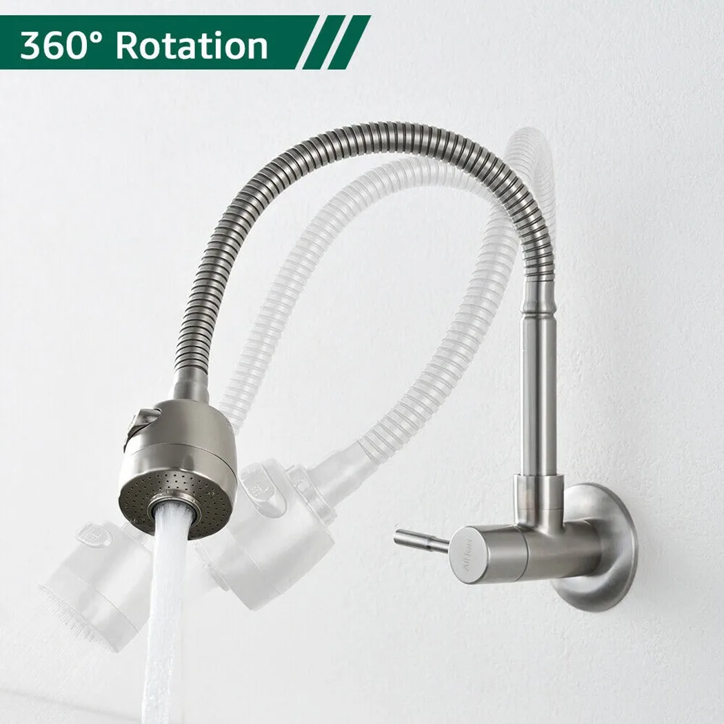 Brushed Nickel Wall Mount Kitchen Laundry Stainless Steel Rotation Faucet Sprayer Kitchen Sink Mixer Tap Stream Sprayer Head chrome kitchen sink faucet universal hose multi mode spout wall mount cold hot water mixer kitchen washbasin tap