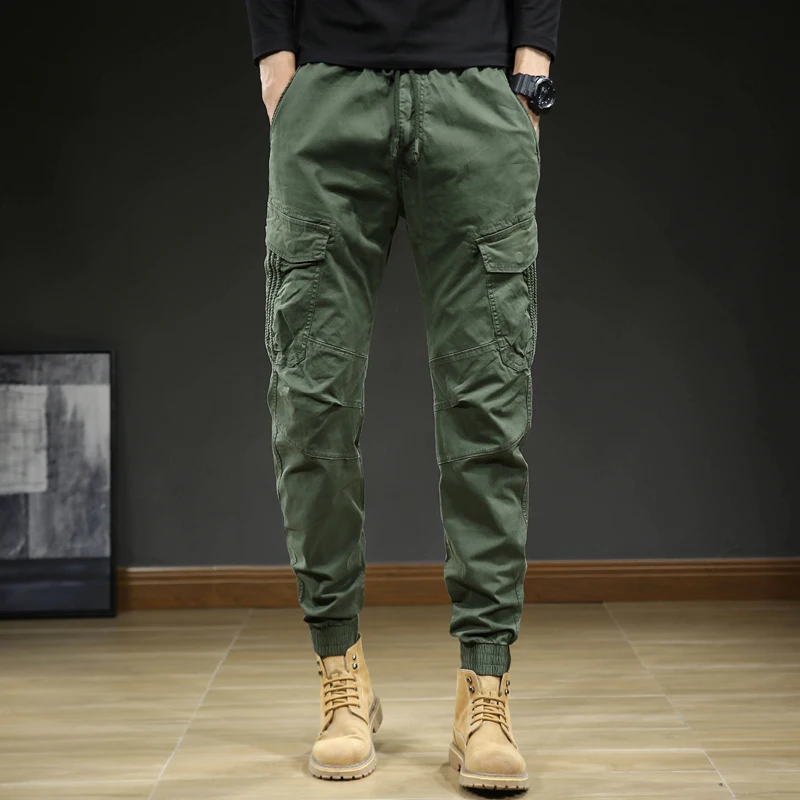 2024 New Men's Pocket Tie Feet Casual Work Wear Pants Slim Fit, Simple and Versatile Men's Sports Outdoor Japanese High Street 1
