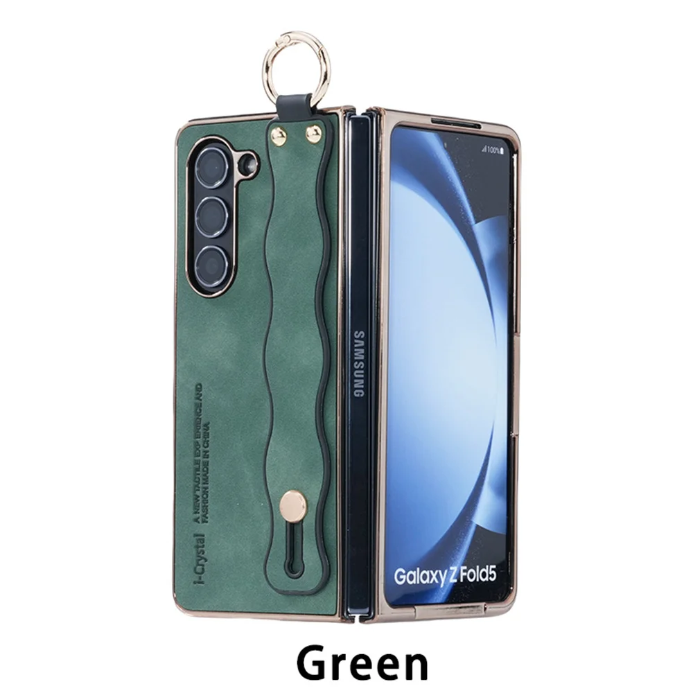 Fashion Wave Wristband Leather Folding Case with Ring Buckle Holder