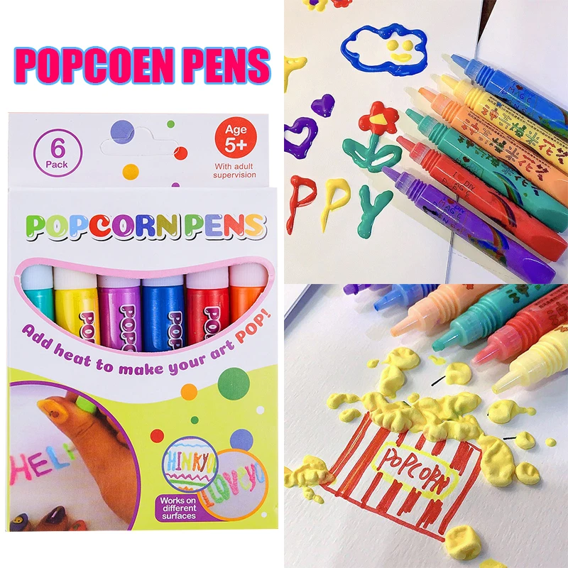 DIY Ink Puffs Up 3D Art Pens Like Popcorn 6pcs Magic Popcorn Pens Safe Pen Greeting Birthday Cards Handmade Kids Gifts - Vimarsana News