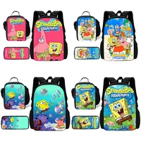 Child Cute Anime SpongeBobs School Backpack with Lunch Bags ,Pencil Bags ,School Bags for Boys Girls Best Gift
