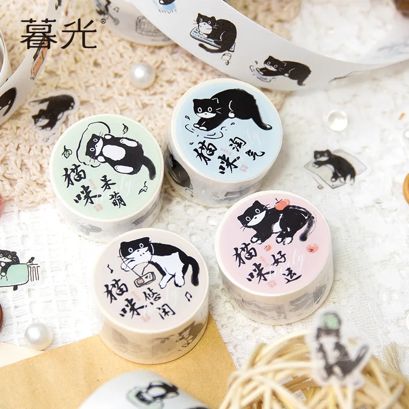 25 Mm * 2m Cartoon Black Cat Print Japanese Paper Washi Tapes Masking Tape Decorative Adhesive Tapes 2
