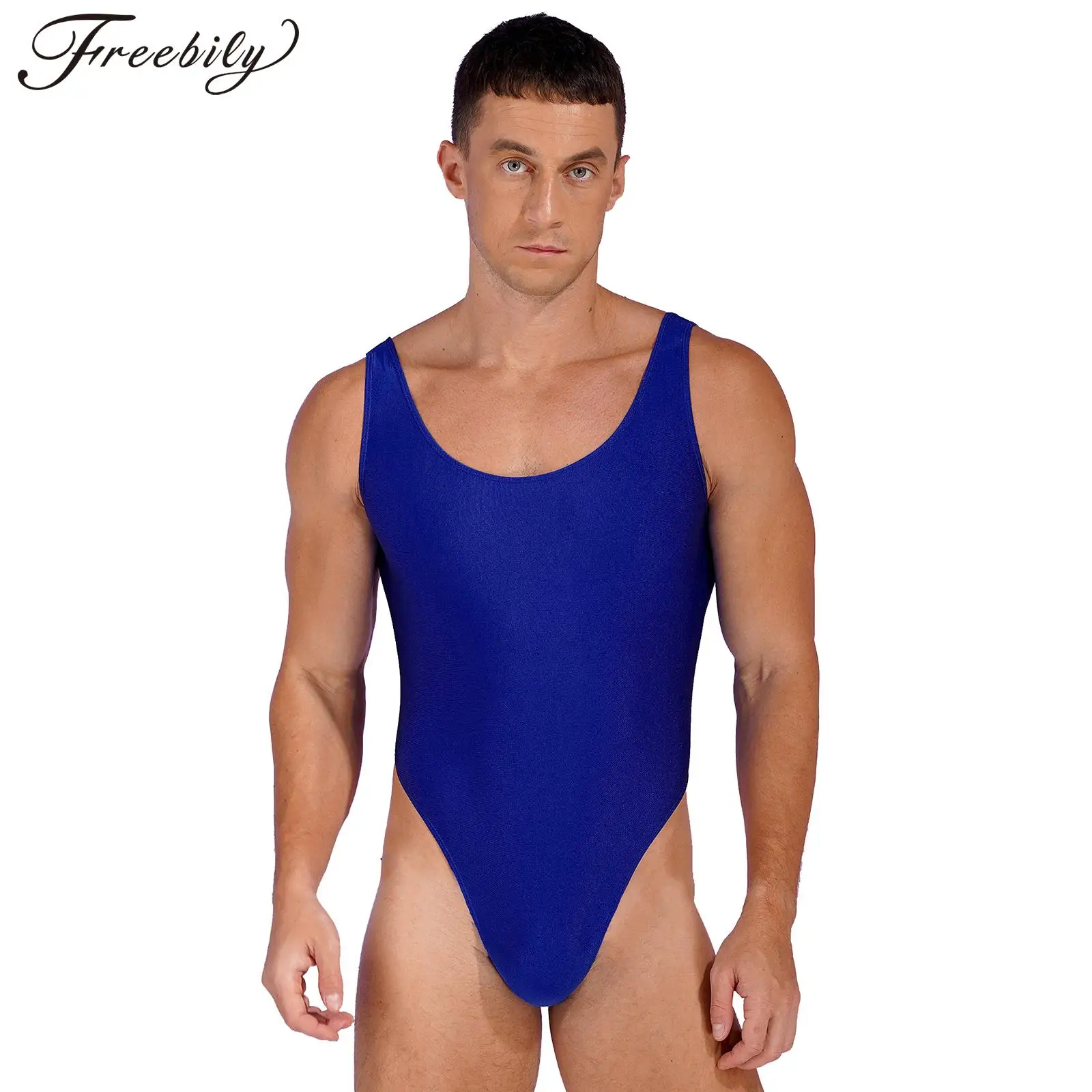 Men One Piece Thong Body Suits Swimsuits Fashion Sleeveless High