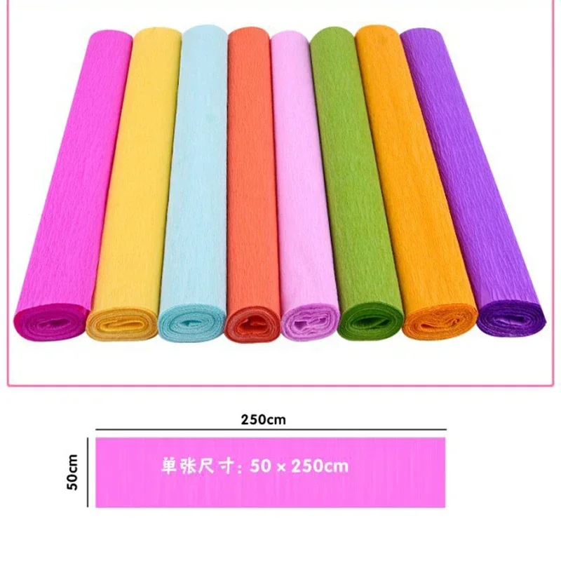 250*50cm DIY Wrapping Paper Craft Colored Crepe Paper Roll Origami Crinkled Flowers Decoration Gift