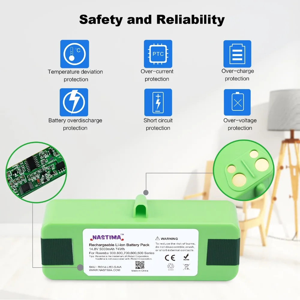 NASTIMA Batteria Li Ion 14.8V 5000mAh per iRobot Roomba 900 800 700 600 500  Serie 960 980 985 550 560 610 680 690 780 870 890|Replacement Batteries| -  AliExpress