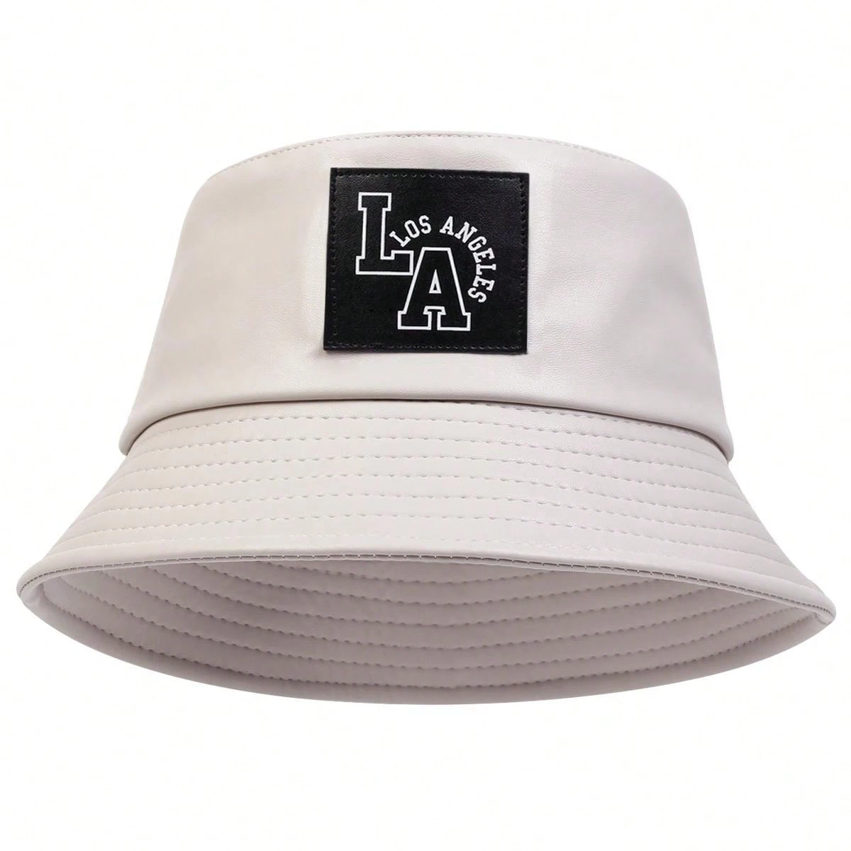 Unisex LA Buchstaben-Label Persönlichkeits-PU-Leder Fischerhüte Outdoor Freizeitkappe Sonnenschutz-Hut – Detail 4