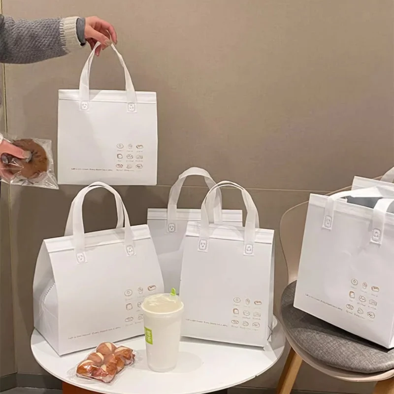 StoBag 10pcs Non-woven Insulation Bags Tote Fabric Portable for Cake Bread Drinks Package Keep Warm Cold Delivery Reusable Pouch 2