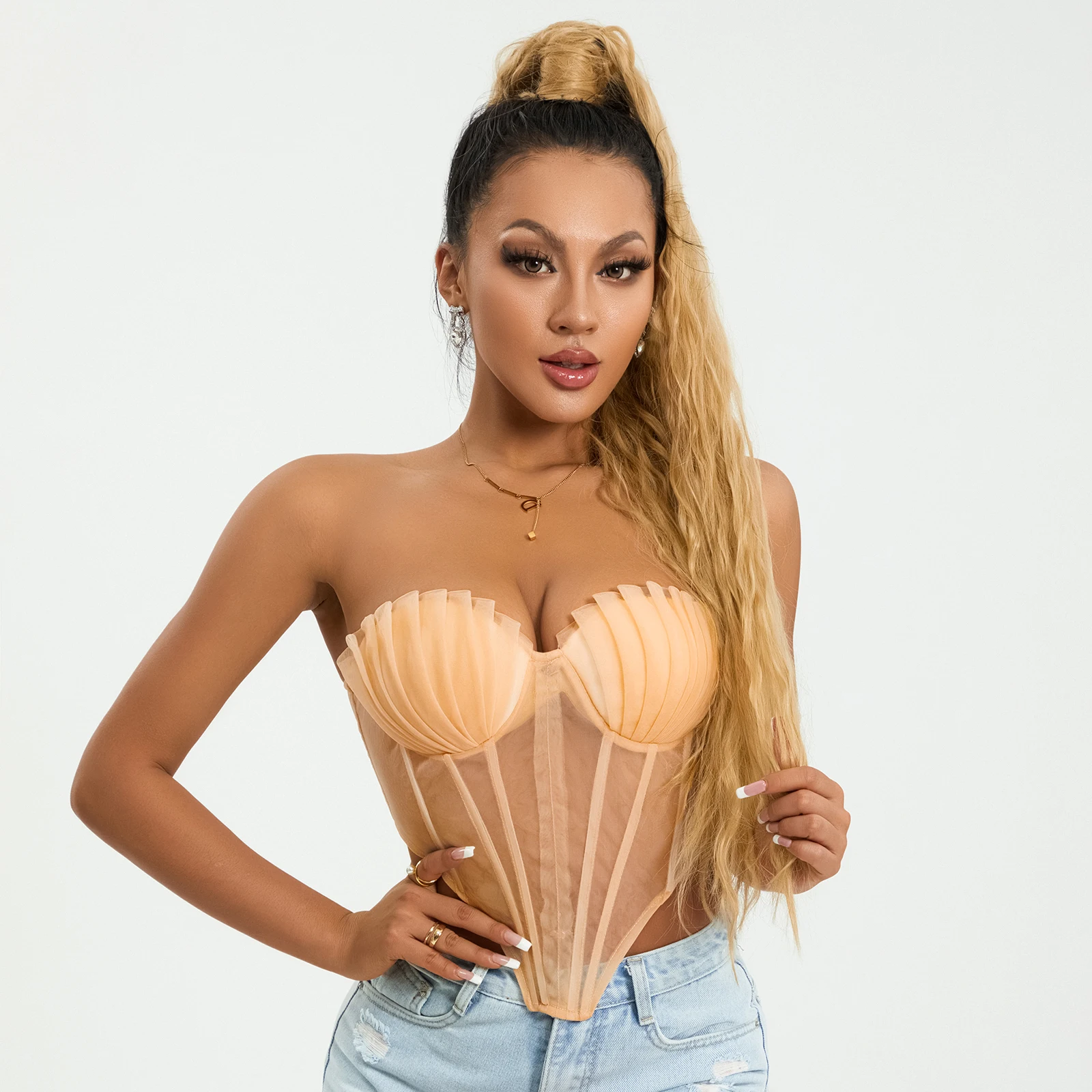 여성용 Y2k 쉬어 메쉬 튜브 탑, 섹시한 스트랩리스 등 없는 레이스업, 불규칙한 밑단 코르셋 탑, 여성용 바디콘 뷔스티에 조끼, 여름 Best5 여성용 Y2k 쉬어 메쉬 튜브 탑, 섹시한 스트랩리스 등 없는 레이스업, 불규칙한 밑단 코르셋 탑, 여성용 바디콘 뷔스티에 조끼, 여름 Best5