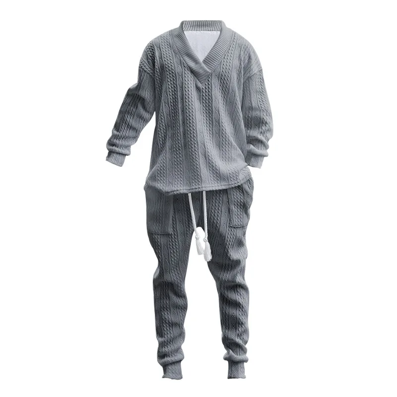 Solid color jacquard men long sleeve suit casual daily suit spring and autumn clothing men loose shopping clothes fashion 2