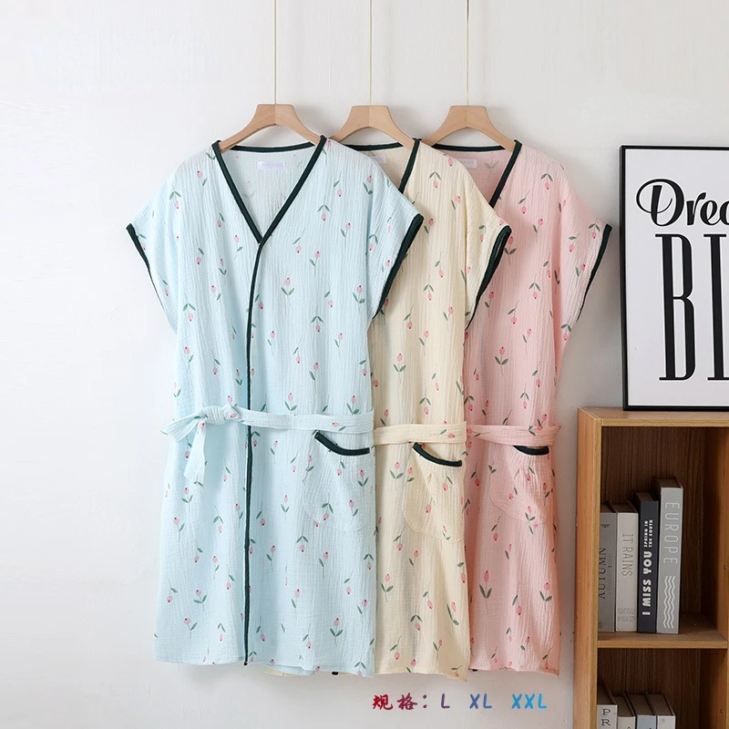 Women's multi-colors flower printing short sleeve bath towel bathrobe Sleepwear Nightgown Home