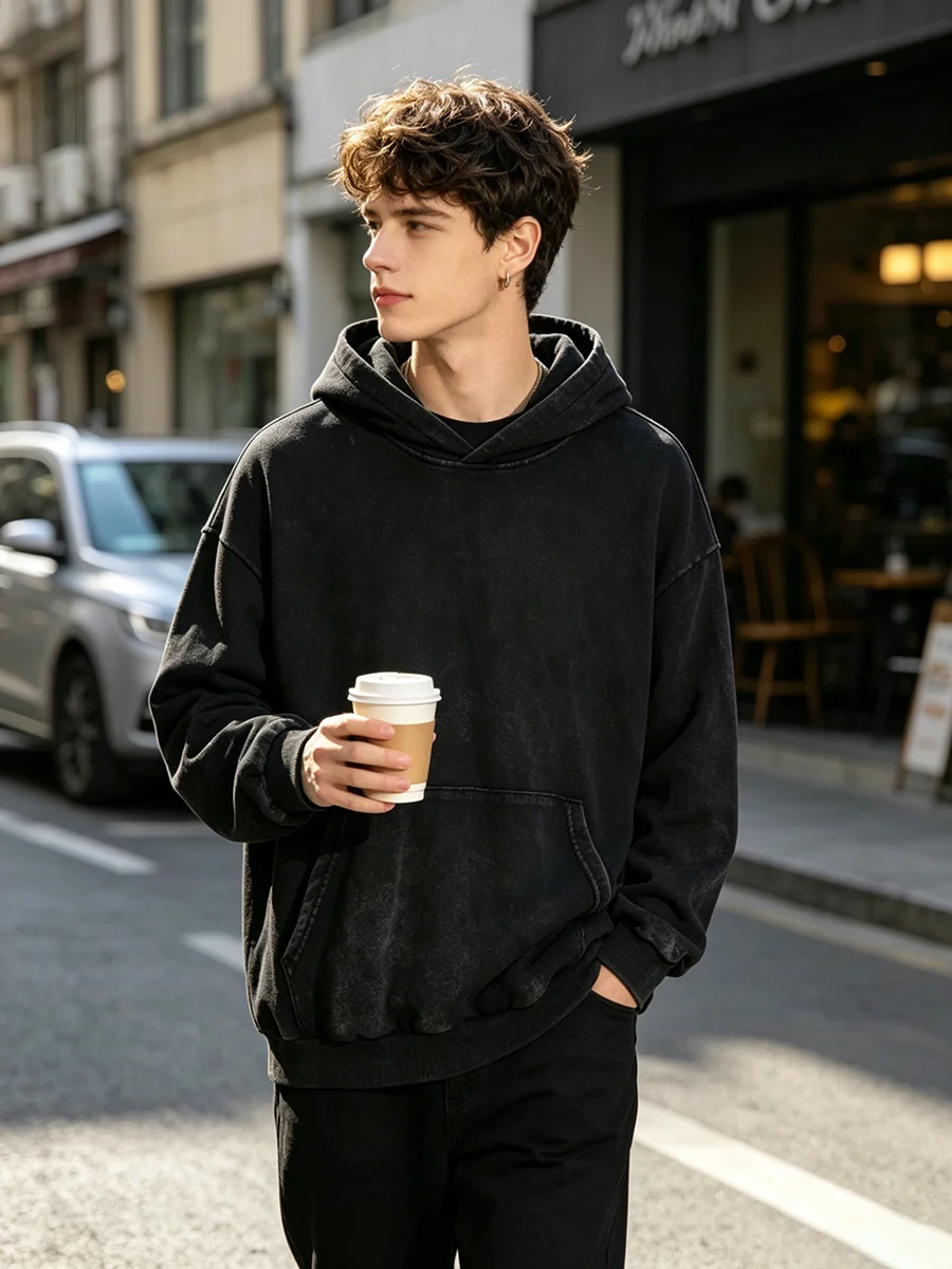 Men's Gothic Thorn Print Distressed Cotton Hoodie - Street Fashion Autumn Winter Collection